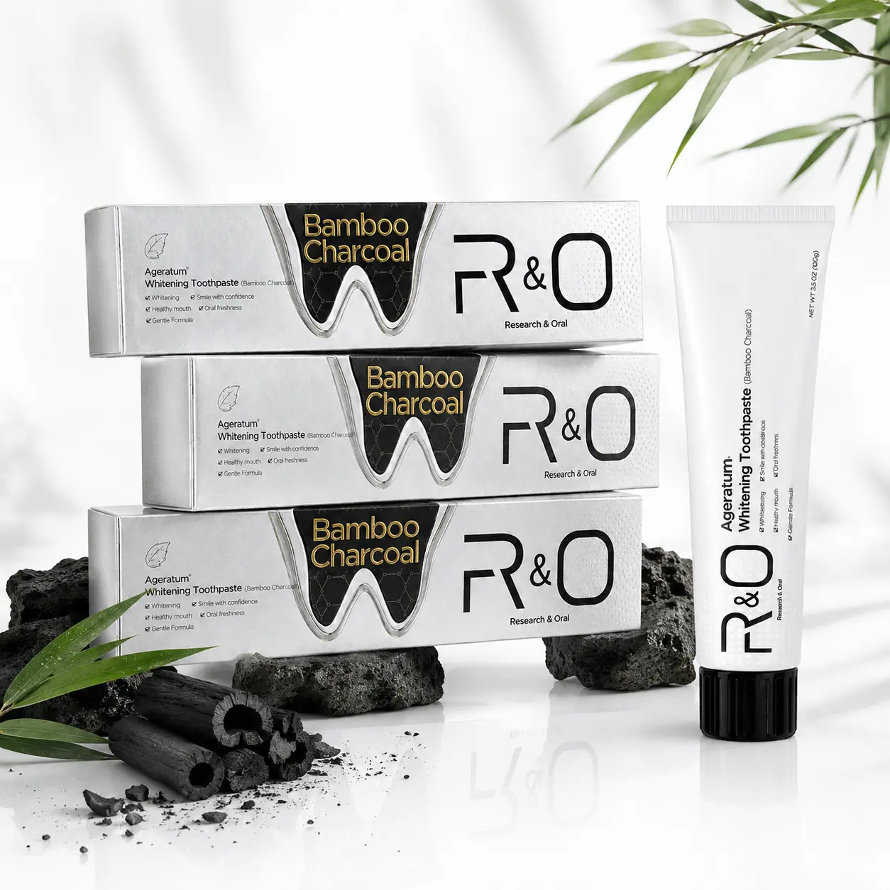 LIMETOWTM Bamboo Charcoal Whitening Toothpaste - 3.5oz Gentle Mint, Daily Oral Care for Sensitive Gums & Gum Health, Teeth Stain Removal & Fresh Breath (1/2/3 Pack Options), Natural Toothpaste, Bulk Toothpaste