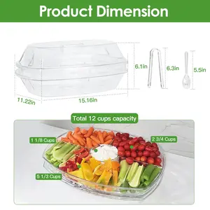 Fruit Ice Serving Tray Chilled Veggie Tray Shrimp Cocktail Dish with Lid 4 Compartments 3 Tongs 10 Sporks for Parties & Outdoor Use