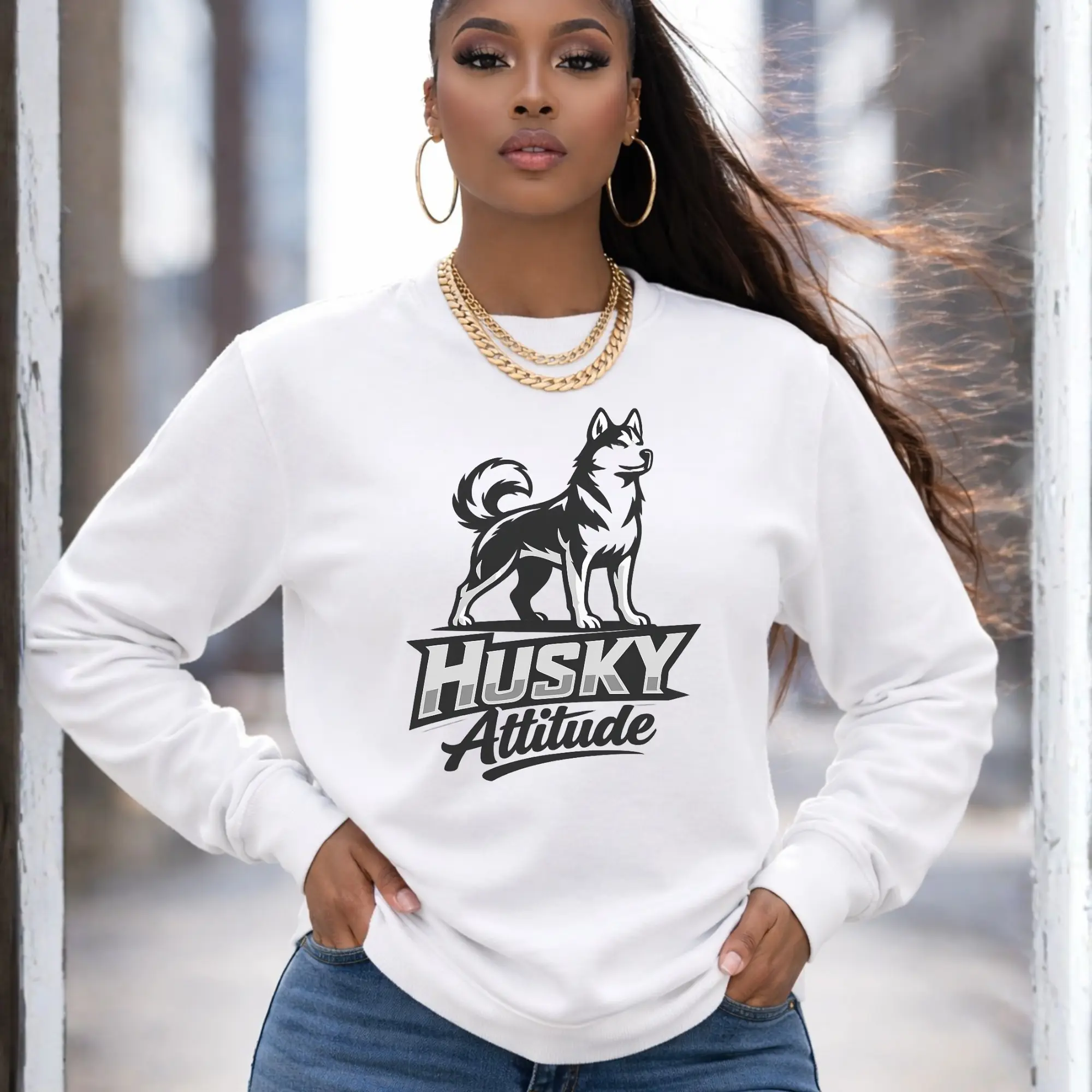 Husky Attitude Crewneck Sweatshirt | Husky Dog Graphic
