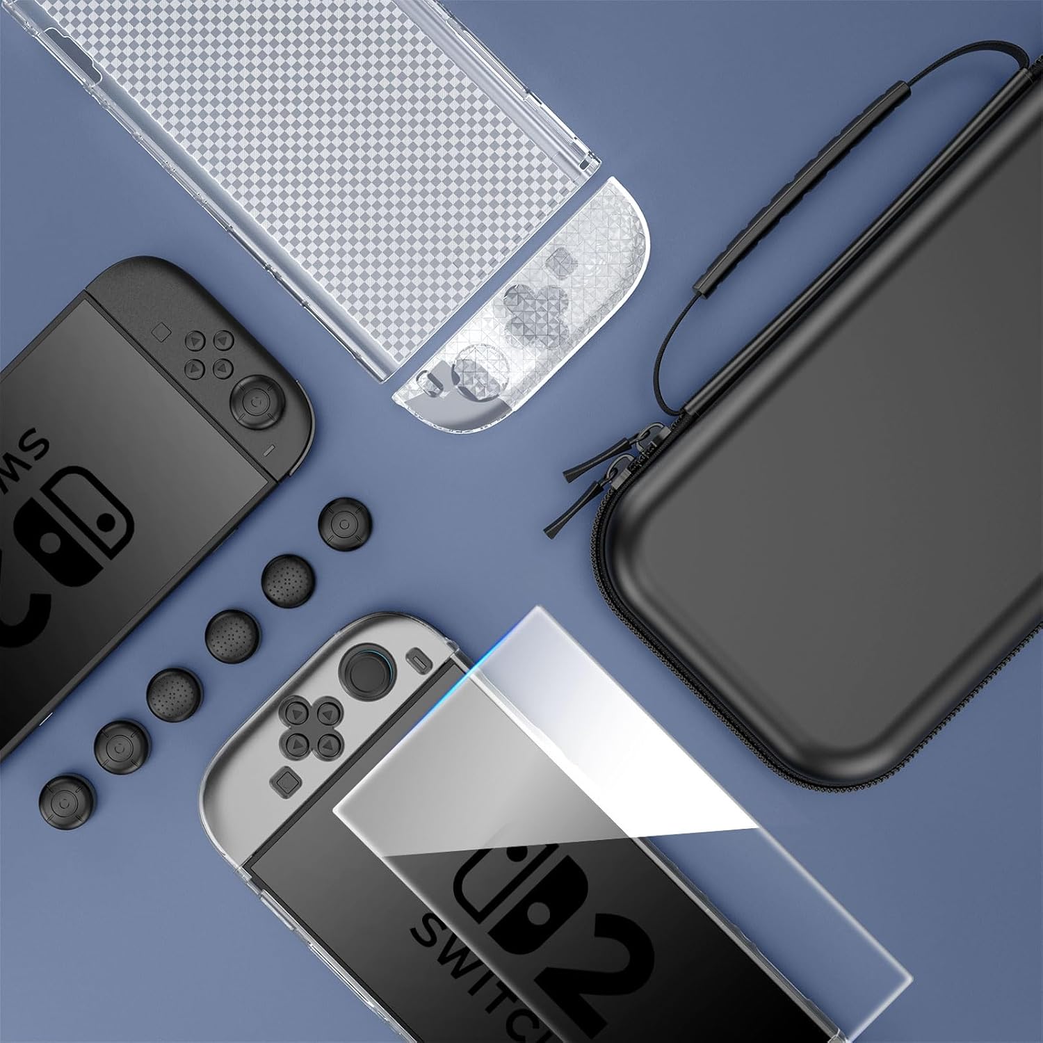 HEYSTOP Switch 2 Case Set - Protective Carrying Case with PC Cover & TPU Grip, Large Capacity for Accessories, HD Tempered Glass, Joystick Covers, Adjustable Console Protector HEYSTOP Switch 2 Case Set - Protective Carrying Case with PC Cover & TPU Grip, Large Capacity for Accessories, HD Tempered Glass, Joystick Covers, Adjustable Console Protector