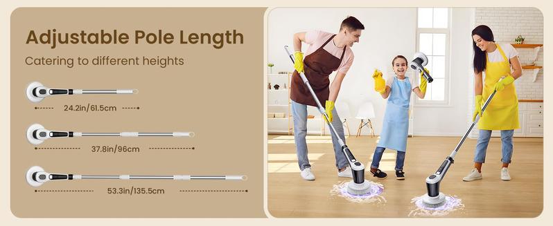 【Clearance sale】Powerful Electric Spin Scrubber with Cordless Cleaning Brush with 6 Heads,3 Adjustable length Handle,Dual-Speed, Waterproof, Deep Clean for Bathroom, Tub, Tile