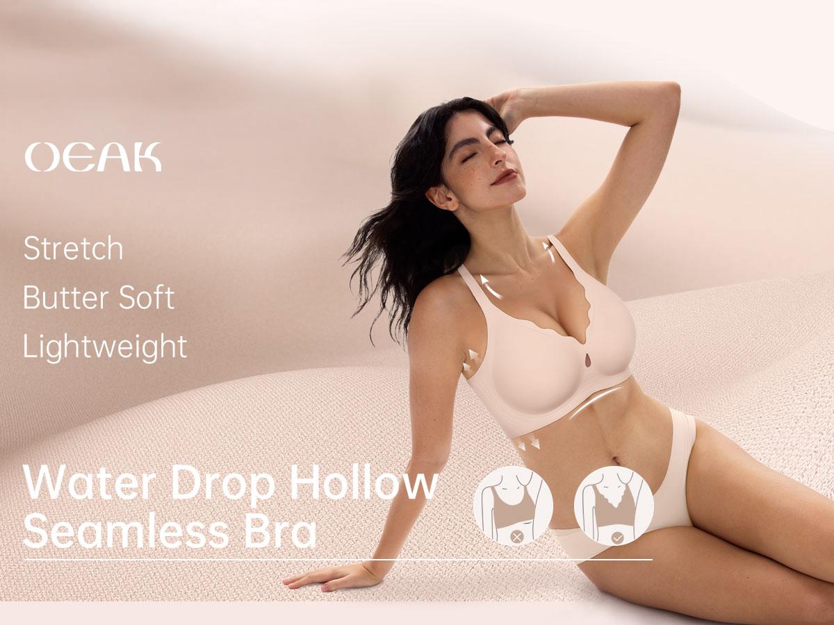OEAK Wireless Jelly Bras for Women Water-Drop Hollow Wave Push Up No Underwire Bra Seamless Full Coverage Support Bralettes Lift Everyday Bras