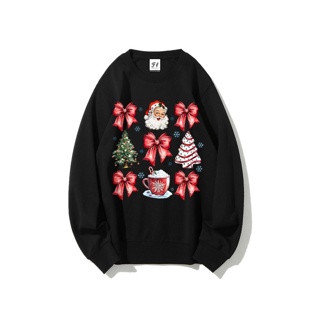 Christmas Coquette Bow Sweatshirts，Christmas Tree Cake Sweatshirts, Women's Sweatshirt Casual Print Long Sleeve Round Neck Pullover for Daily Wear, Ladies Clothing Fall & Winter Fashion Unisex Sweatshirts