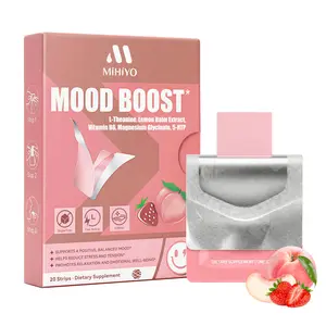 MiHiYo Mood Boost Dissolvable Oral Strips | L-Theanine & 5-HTP for Natural Stress Relief & Emotional Balance | Sugar-Free, Gluten-Free, Plant-Based, 15s Fast Melt | On-the-Go Relaxation Support | Natural Strawberry Peach Flavor (20 Strips)