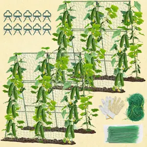 2PCS Cucumber Trellis for Climbing Plants Outdoor, Garden Trellis for Raised Bed Garden,Vegetable Grow Supports with Climbing Net for Tomato Bean Squash, Grape Zucchini (2PCS)