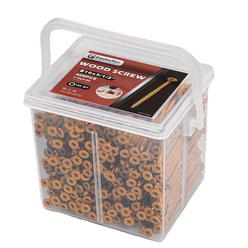 200 400pcs Deck Screws Set T25 Torx Self Tapping Wood Screws Exterior Deck Screws, #10*3-1/2 Rust Resistant Exterior Deck Screws With Yellow Ceramic Coating-for Easy Installation - Ideal For Wood Fastening