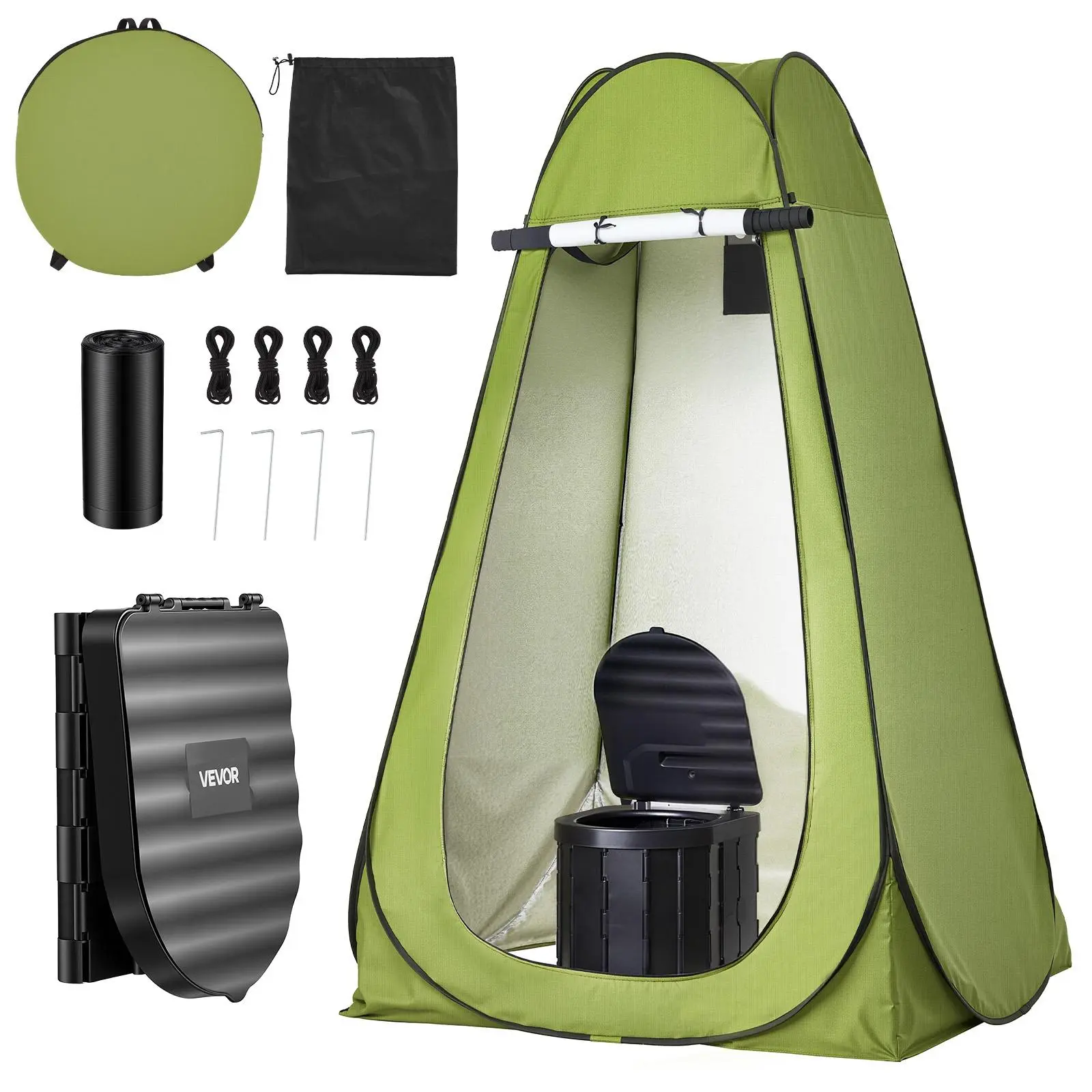 【SummerFinds】VEVOR Foldable Portable Toilet Stool Kit, 330 lbs Load Capacity, Quick-Setup Tear-Resist Tent, Carry Bag, Trash Bags, for Camping, RV Travel