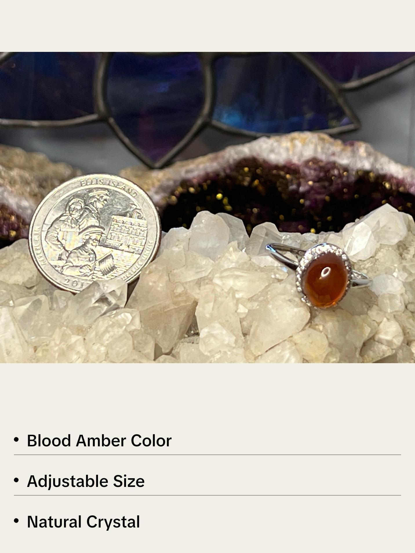 Blood Amber Sterling Silver Adjustable Rings
