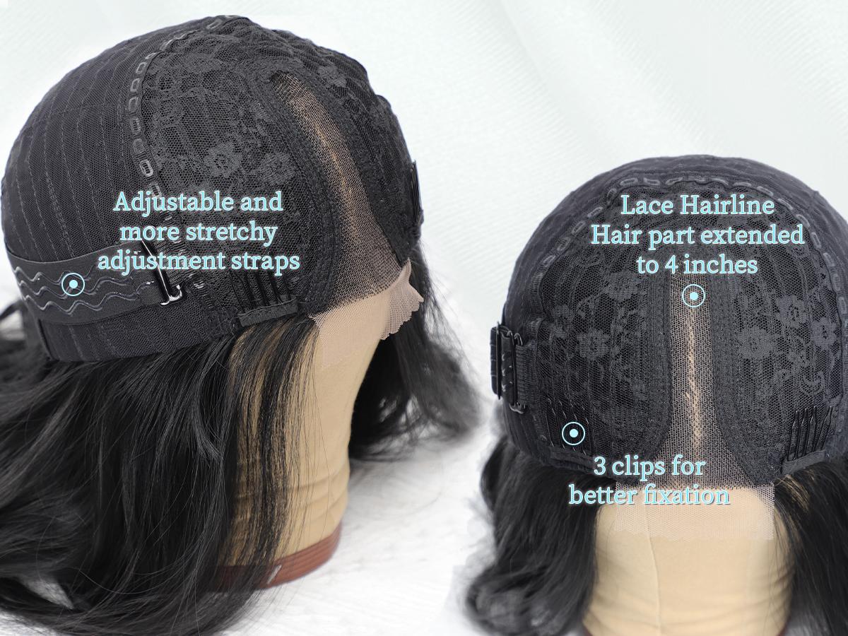 [ AISI HAIR ] Black Wig for Women, Long Wavy Lace Hairline Middle Part Synthetic Heat Resistant Wig for Daily Party-26 Inch
