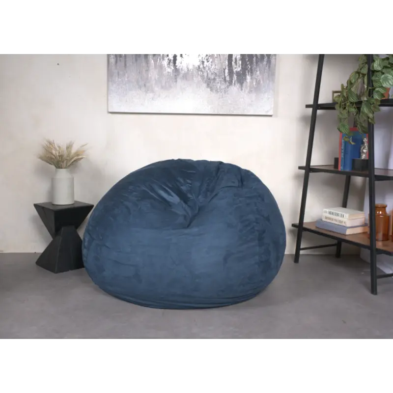 5-Foot High-Density Shredded Foam Bean Bag Chair - Backless, Armless, Solid Midnight Blue Solid Color, Comfortable, Durable, Modern, Removable Microsuede Cover, 56in W x 56in D x 42in H, Ideal for Reading & Bedroom Floor Lounge