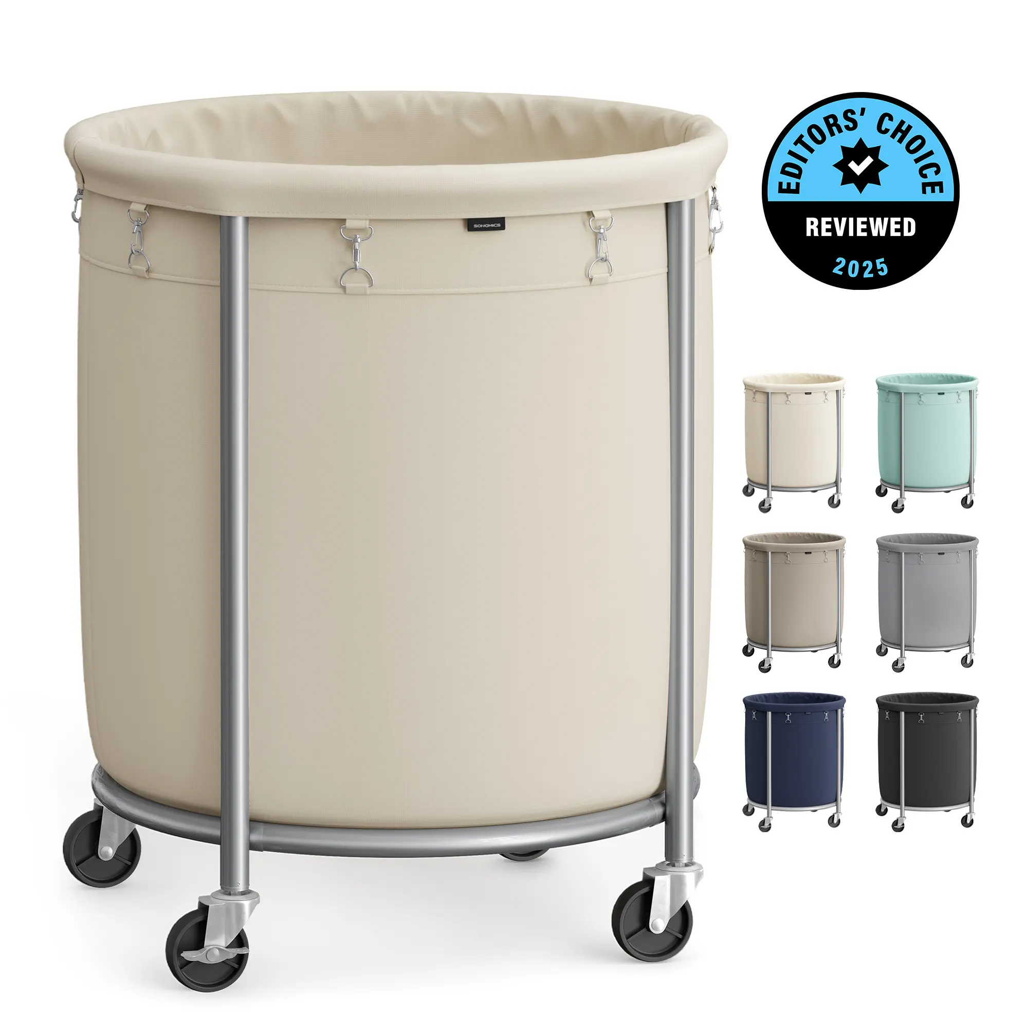 SONGMICS Laundry Basket with Wheels, Rolling Laundry Hamper, Round Laundry Cart with Steel Frame and Removable Bag ,Organiser,dorm room inspo,college dorm essentials,dorm haul
