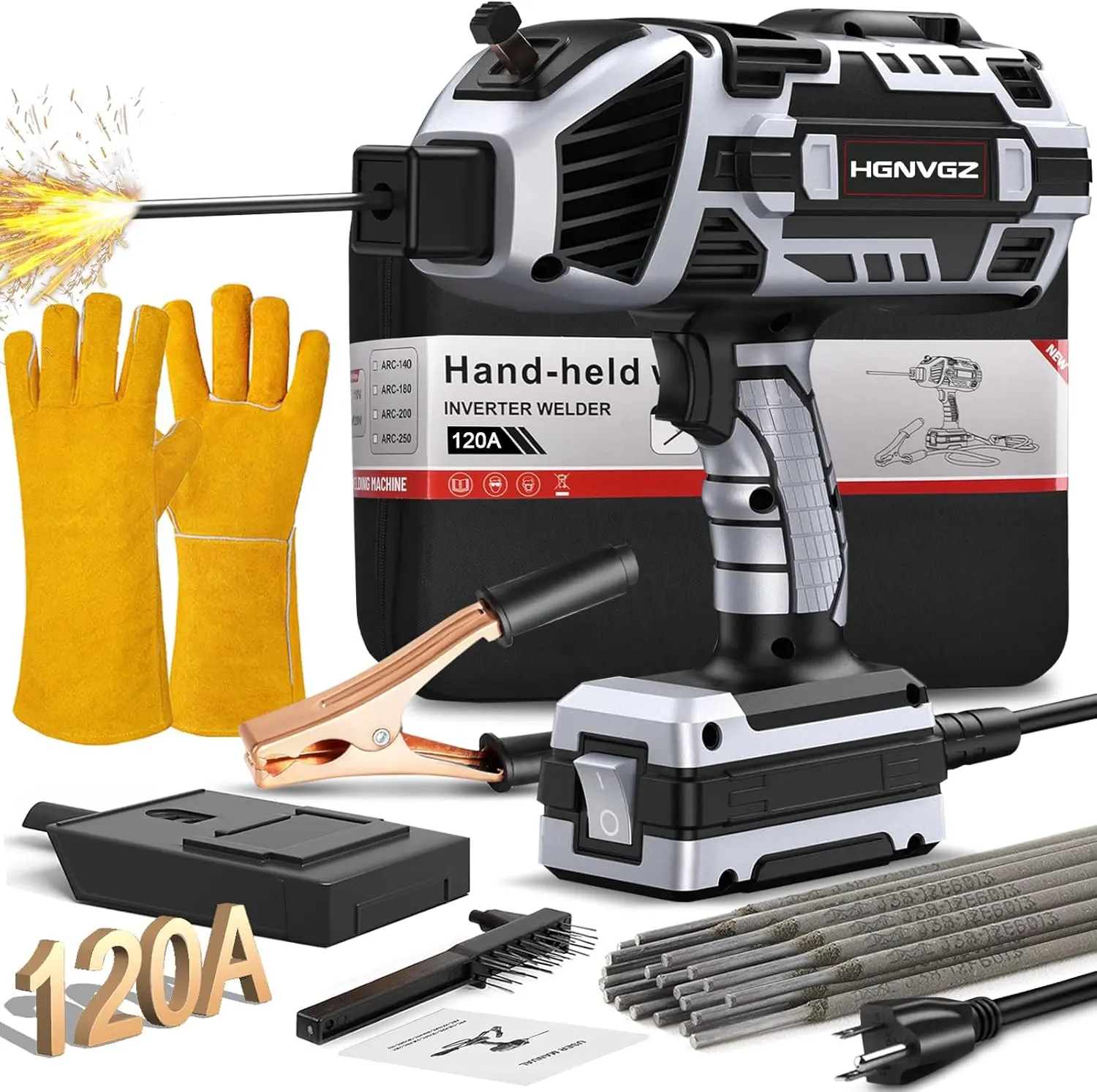 Welding Machine Handheld,20-120A 110V Portable Stick Welder 20pcs Rods,IGBT Hand Held Welder Machine withHot Start Arc Force Anti-stick ARC Welder Gun,6 Variable Current Adjustment