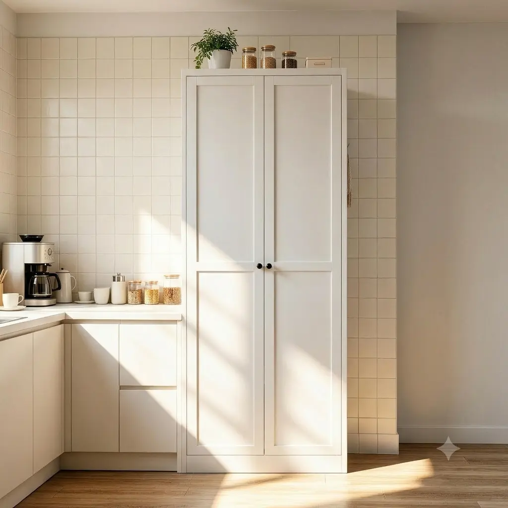 Metal Pantry Cabinet with 2 Doors and Adjustable ShelvesAvailable in 2 sizes: 61" 72" Kitchen Storage Cabinet with Black Handles - Versatile Storage for Kitchen, Bathroom,Dining Room, Utility Room