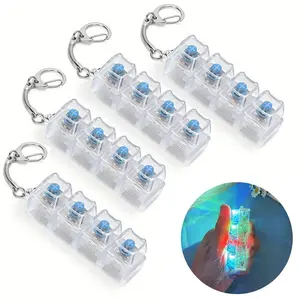 Keyboard Fidget Toys for Adults, Cat Shape Fingertip Clicker Keyboard Fidget Keychain with LED Lights, 4-in-1 Loud Stress Relief Fidget Keyboard for Anxiety Decompression, Keychain Decorations, Valentine's Day Gifts (Clear White with Blue Switch)