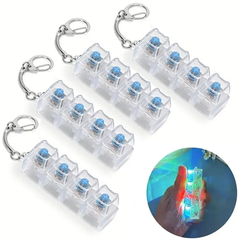 Keyboard Fidget Toys for Adults, Cat Shape Fingertip Clicker Keyboard Fidget Keychain with LED Lights, 4-in-1 Loud Stress Relief Fidget Keyboard for Anxiety Decompression, Keychain Decorations, Valentine's Day Gifts (Clear White with Blue Switch)