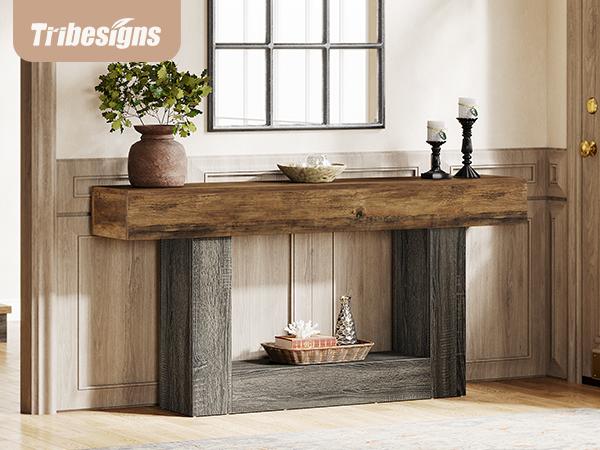 Tribesigns 63" Console Table, Farmhouse 2-Tier Entryway Table, Narrow Long Wood Sofa Table for Living Room, Hallway, Foyer