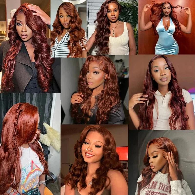 [Bling Hair ]  Reddish Brown 13x6 Lace Front Wigs 33# 4#Human Hair Pre Plucked 180% Density 13x4 Body Wave Auburn Colored Human Hair Lace Frontal Wig