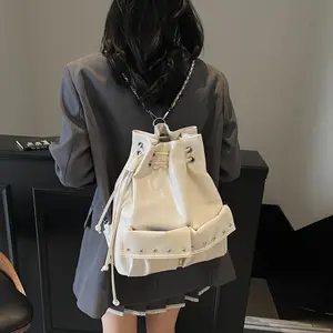Avery Street Women’s Drawstring Bucket Backpack Chain Strap Casual Style