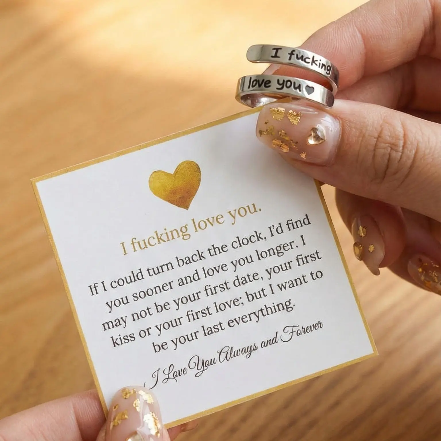 I Fvcking Love You Ring - Adjustable Titanium Steel Ring, Tarnish-Free Hypoallergenic One Size Solitaire Stackable Rings Trendy Jewelry
