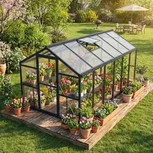 Gaomon 8x12 FT Polycarbonate Walk-in Greenhouse, Dark Grey Heavy-Duty Aluminum Outdoor Greenhouse with Roof Vent & Lockable Outward-Opening Swing Door for Garden, Backyard