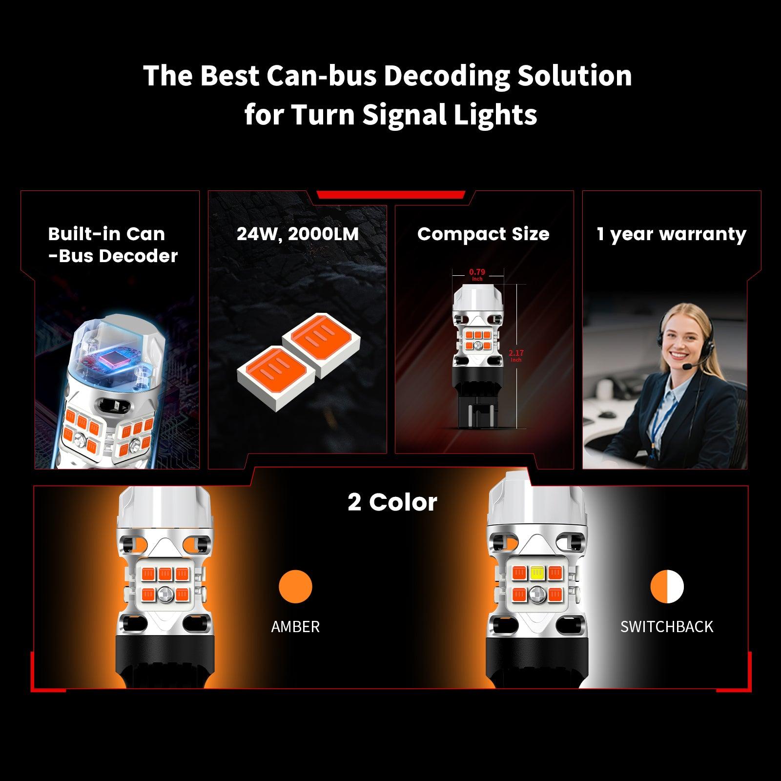 Lasfit 3157 4157 LED Turn Signal Bulbs CanBus-Ready Switchback | T3 Series,2 PCS