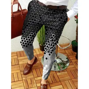 3D Print Slim-Fit Plaid British Casual Distinctive Trousers