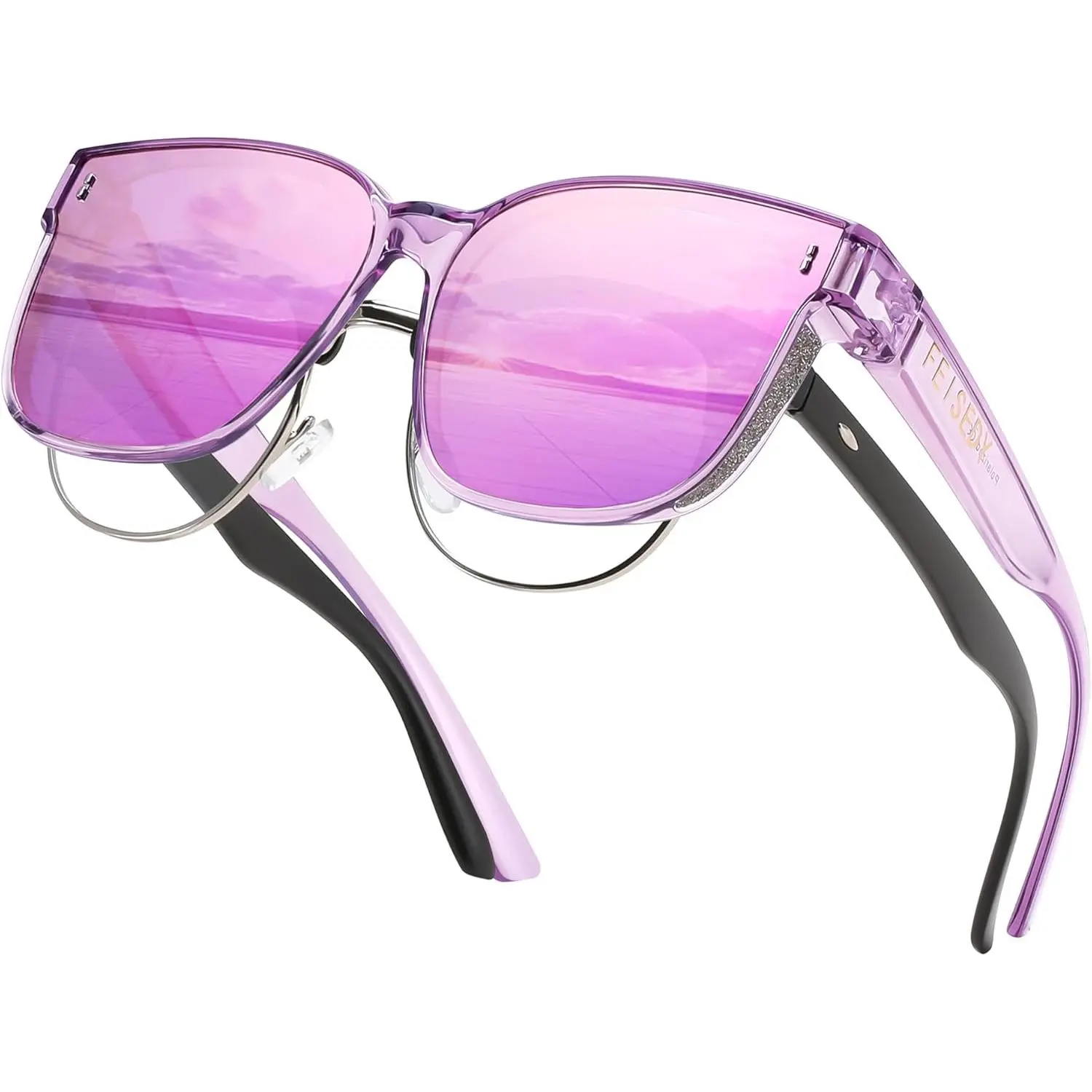 EyeconicFinds Women's Oversized Polarized Glossy Sunglasses - Over-Glasses Wearable, UV400 Protection, Trendy Travel Accessory, B0269, Sunglasses For Women