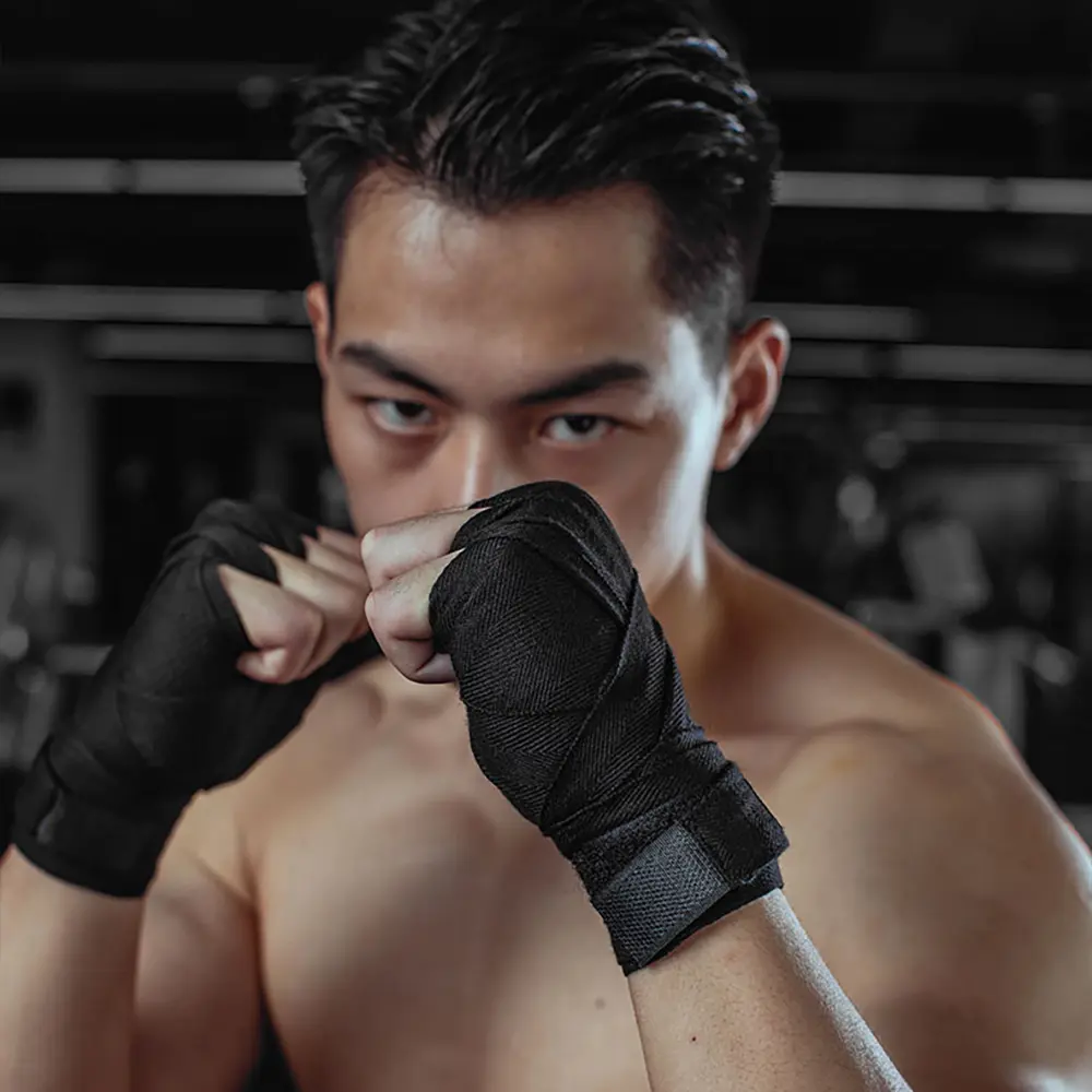 LHU Unisex Solid Breathable Boxing Hand Wraps - 2.5m Straps, Comfortable Breathable Material Handle Bandage Use, Adults' Boxing Training Gear, Fitness Protective Sports Equipment, Long Length, Boxing Equipment, Black 2.5M