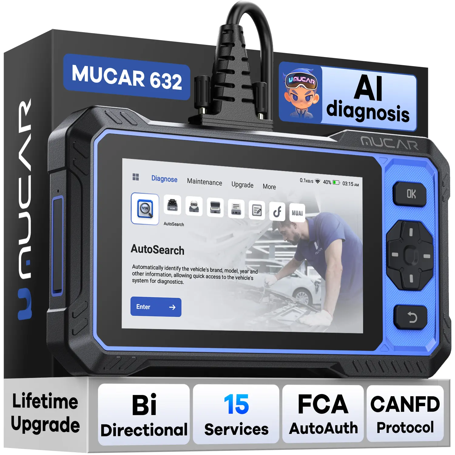 【summerfinds】MUCAR 632 OBD2 Diagnostic Tool AI Assisted Bi-directional CANFD Protocal ECM/TCM/ABS/SRS Diagnosis 15 Reset Lifetime Free Update