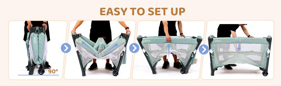 JOYMOR Baby Bedside Bassinet, Baby Bassinet, Pack n Play Convert Playpen, Quick Foldable Travel Bed with Wheels & Brake, Carry Bag for Boys Girls