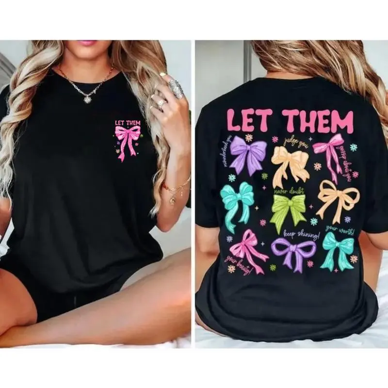 Women's Cotton Short-Sleeve T-Shirt - Confidence-Inspiring 'LET THEM' Print, Figure-Flattering, Casual Chic, New Year Essential, Everyday Wear, Hang Dry, Cute, Vintage Top