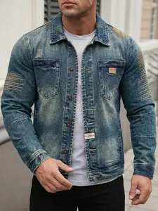 New Arrival Men's Denim Jacket, Slim & Comfortable, Retro Workwear Style with Embroidery and Tie-dye Design, a Stylish Streetwear Choice for Teen Boys and Young Men