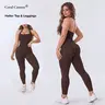 Coral Canton Seamless Halter Top & Leggings Sets SohoChic