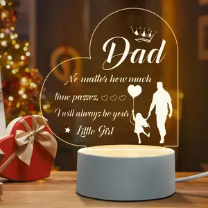 Dad Acrylic Night Light - Heart-Shaped "Little Girl" Engraved Lamp, Father's Day Birthday Gift from Daughter, USB Powered Bedroom Decor surprise small holiday decorative party farmhouse style table decor mini spooky halloween d book graduation stylish cup