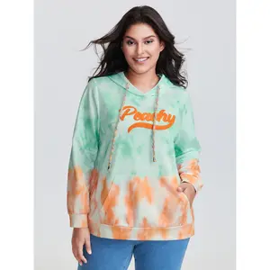 【Hooded & Cozy】Bloomchic Tie-Dye Peachy Motif Hoodie Fit Fabric Swimweek
