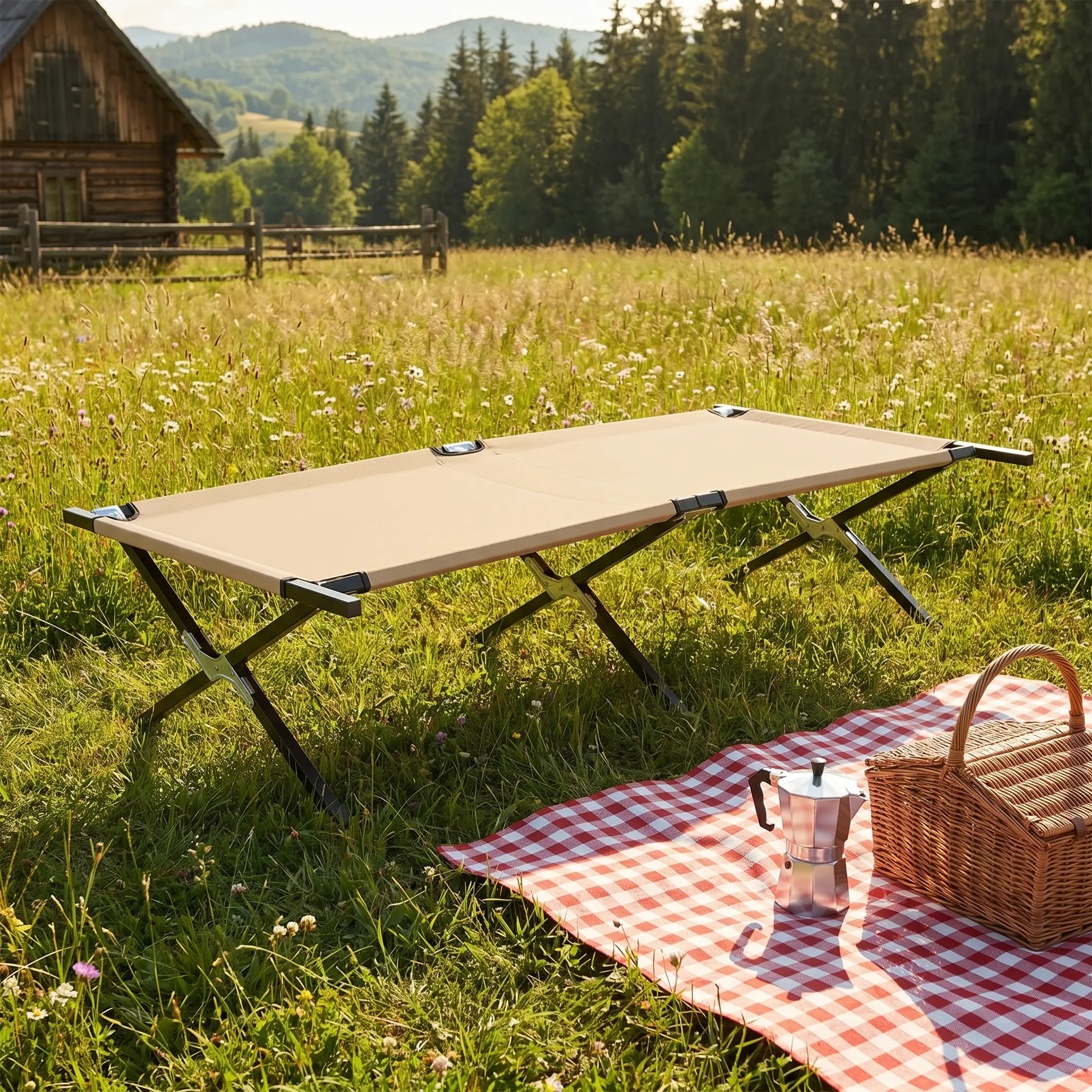 Collapsible Camping Cot, Portable Folding Bed for Camping, Outdoor Travel, Office Nap & Home Use, Heavy Duty Sleeping Cot for RV, Backyard, Beach & Indoor