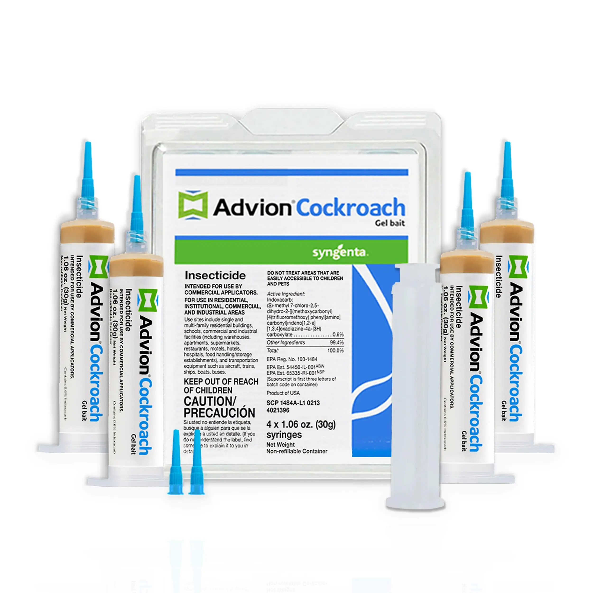 Advion Cockroach Gel Bait, 4 Tubes x 30-Grams, 4 Plunger and 4 Tips, German Roach Insect Pest Control, Indoor and Outdoor Use, Roach Killer Gel for American, German and Other Major Cockroach Species