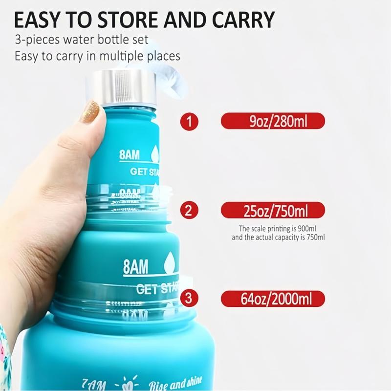 3-Piece Motivational Water Bottles with Time Mark & Leakproof Lids, Gradient Design with Straws, Reusable Hydration Set for Sports, Fitness & Daily Use – Perfect Holiday Gift, Ideal Gifting Choice