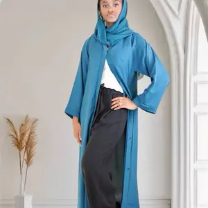 Open Front Button-Down Abaya with Matching Hijab | Teal Blue