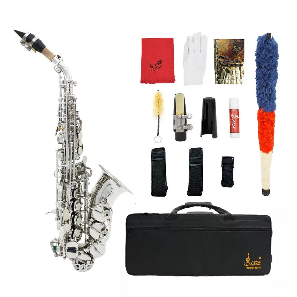 Bb Soprano Saxophone with Accessories, Woodwind Instrument with Back Strap Case, Musical Instrument for Beginner to Professional