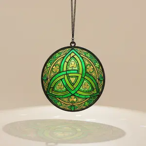 St. Patrick’s Day Celtic Trinity Knot Suncatcher – Shamrock Stained Glass Window Hanging, Irish Decor