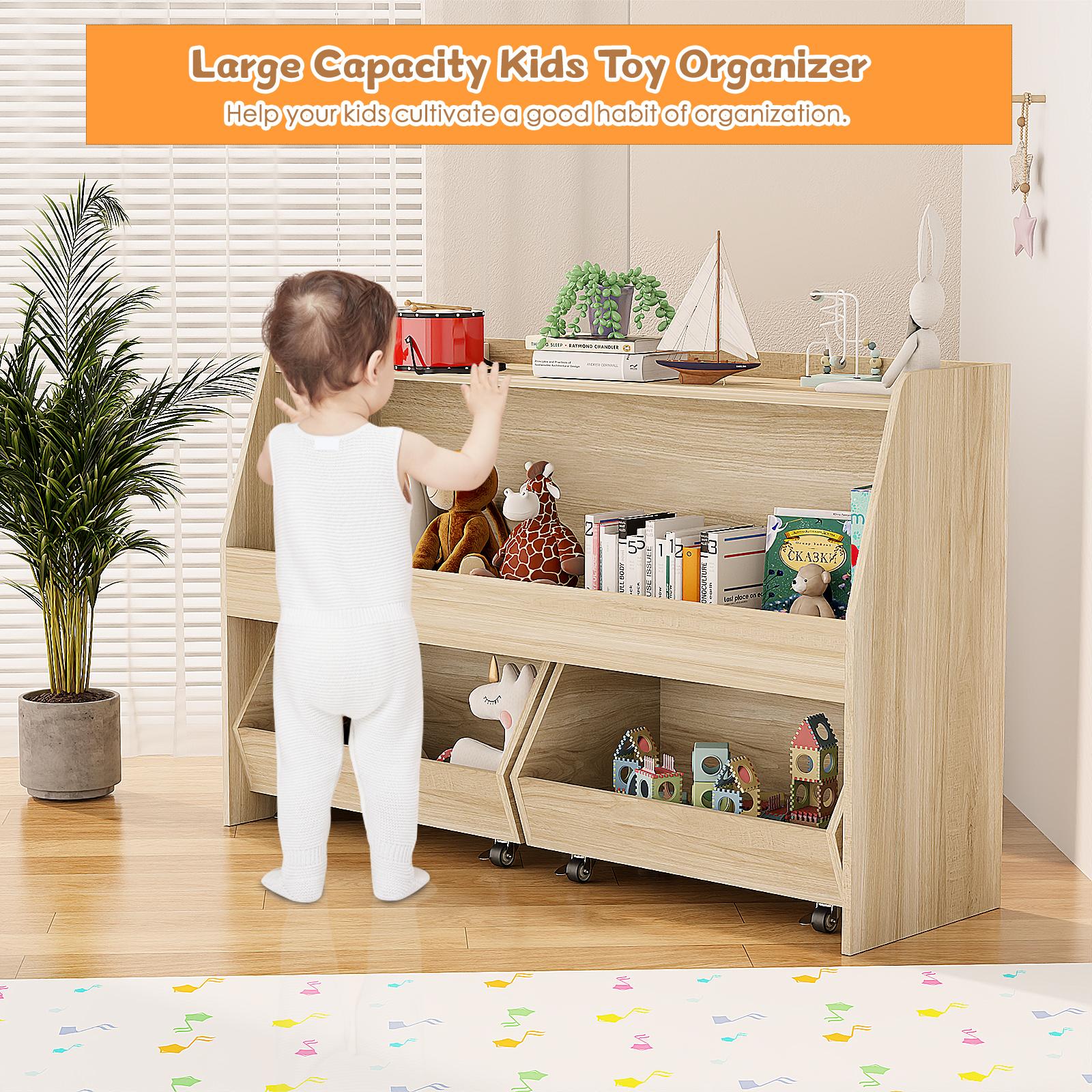 COZPAW Toy Storage Organizer, 2 Tier Montessori Shelf with Movable Bins, Toy Organizers Book Shelf for Kids Room, Playroom, Nursery