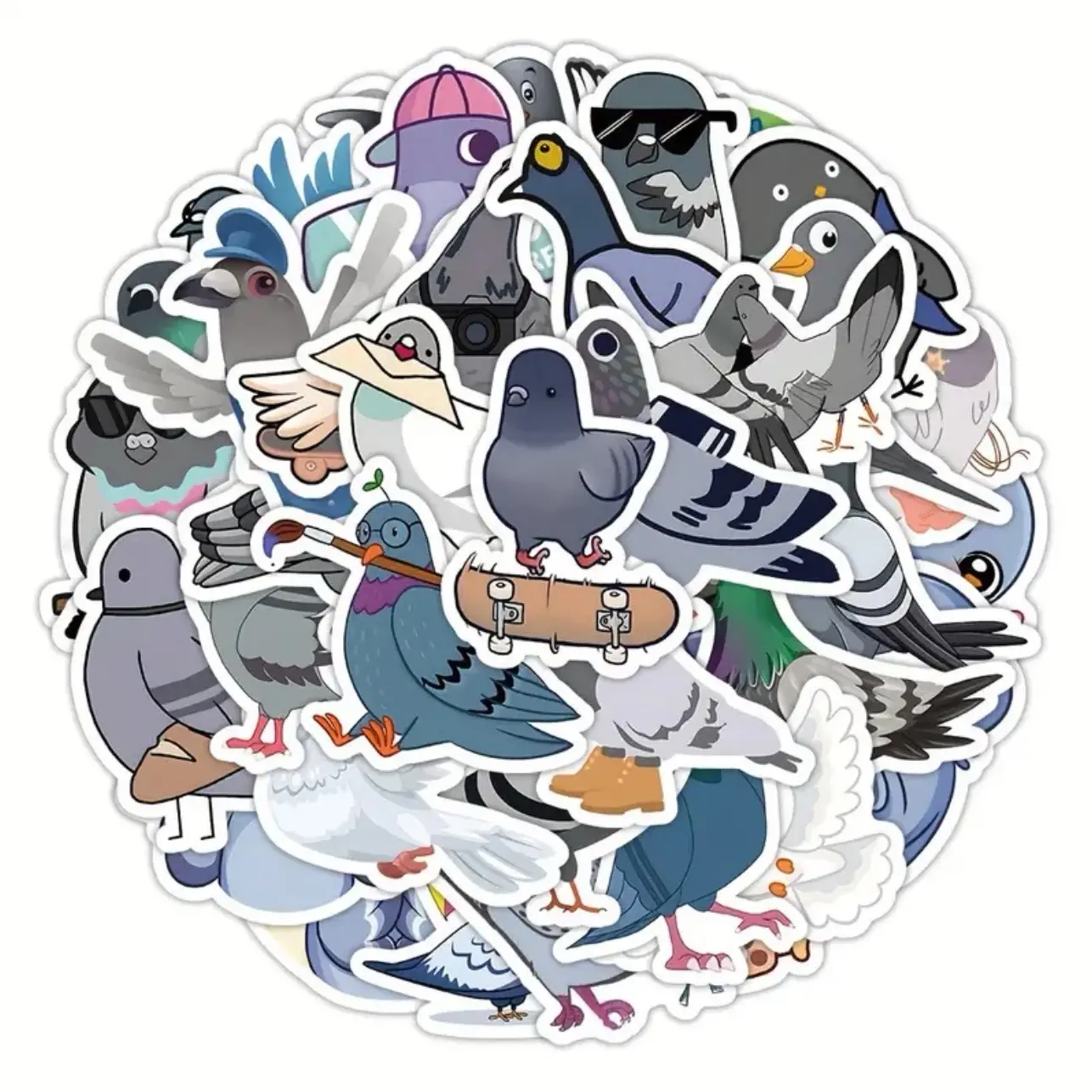 60 Pack of Pigeons Birds Stickers and Decals. No Duplicates. Waterproof. Water Bottles, Notebooks, Laptop Computers, Cell Phone, iPad, Lunch Box.