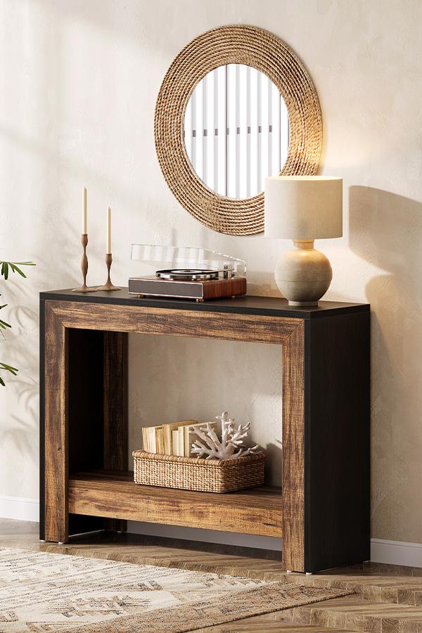 LITTLE TREE 41.3" Rustic Wood Console Table with Storage, Farmhouse Sofa Table for Behind Couch or Hallway, Easy Assembly, Space-Saving
