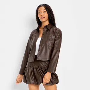 Women's Long Sleeve Leather Button-Down Shirt - Future Collective