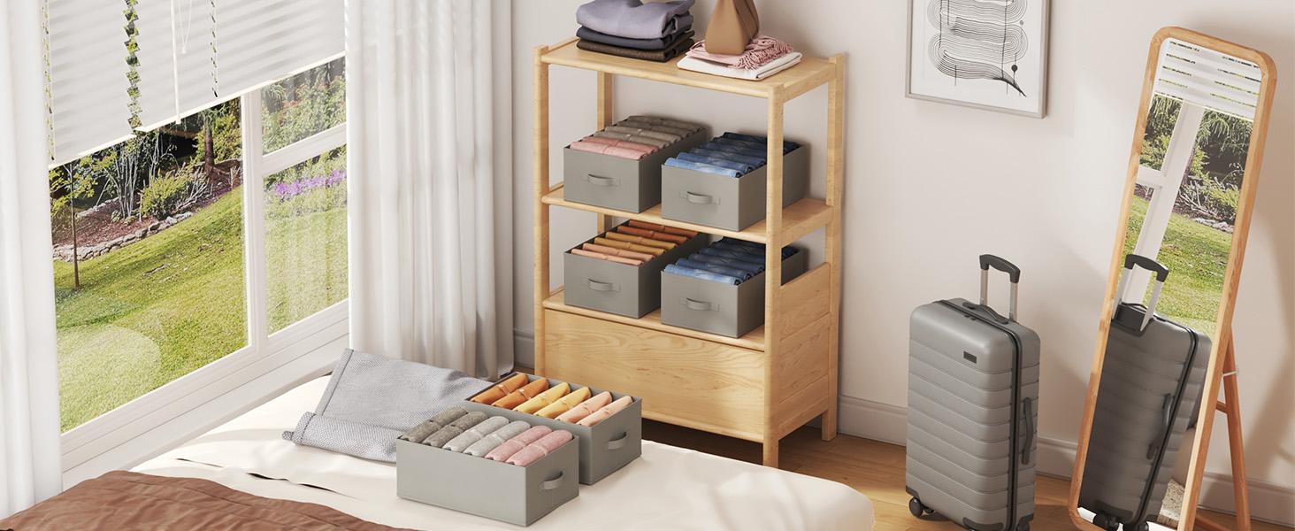 Lifewit Wardrobe Organizer Clothes 6 Compartment Foldable Closet Drawer Storage 16.5 x 10.6 x 6.7 Inches for Pants, T-Shirts, Sweater, Legging, 3/4/6-Pack Boxes