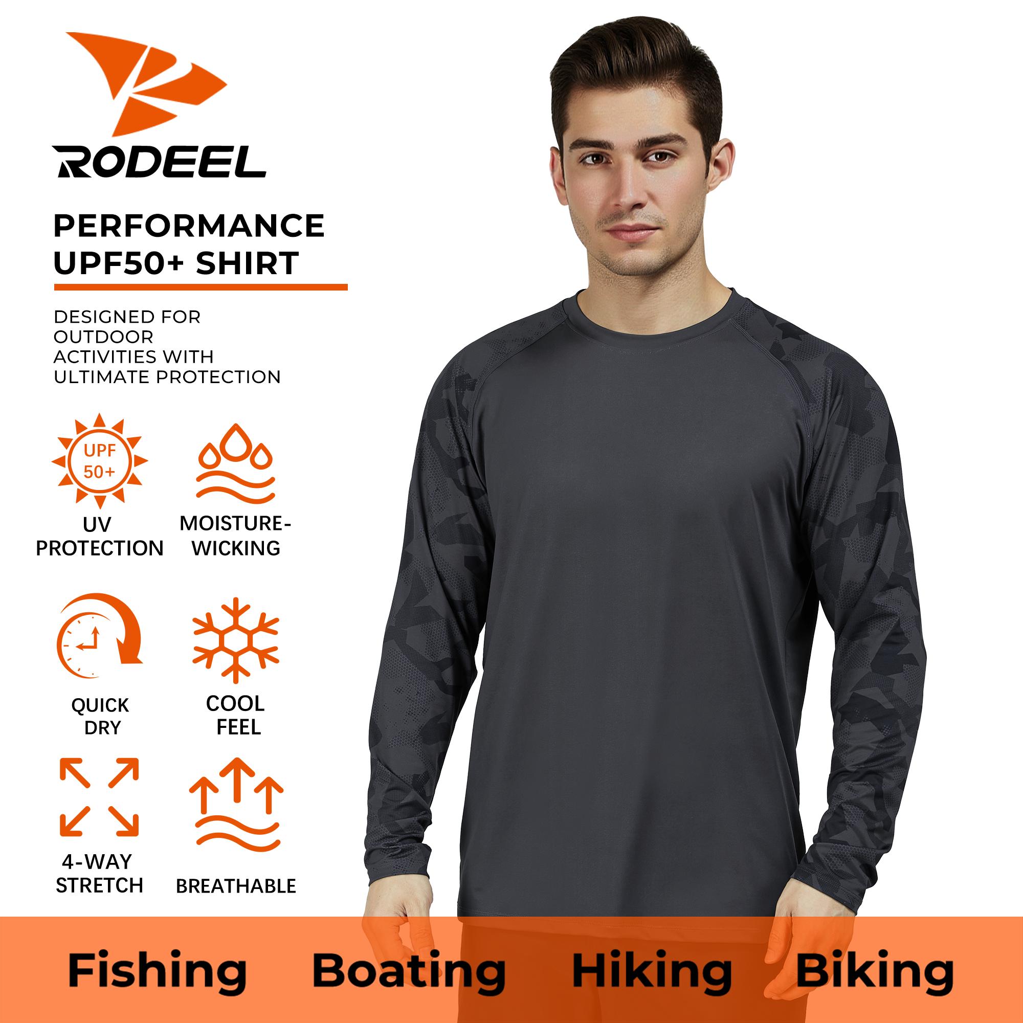 RODEEL 932 Long Sleeve Shirts Men UPF 50+ Sun UV Protection Lightweight Quick Dry Moisture Wicking Breathable Cooling Activewear for Outdoor Sport Gym Workout Running Hiking Camping Fishing Boating Construction Landscaping, Holiday Gift