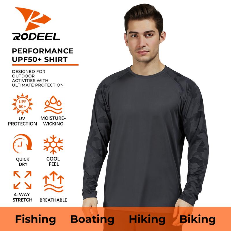 RODEEL 932 Long Sleeve Shirts Men UPF 50+ Sun UV Protection Lightweight Quick Dry Moisture Wicking Breathable Cooling Activewear for Outdoor Sport Gym Workout Running Hiking Camping Fishing Boating Construction Landscaping, Holiday Gift