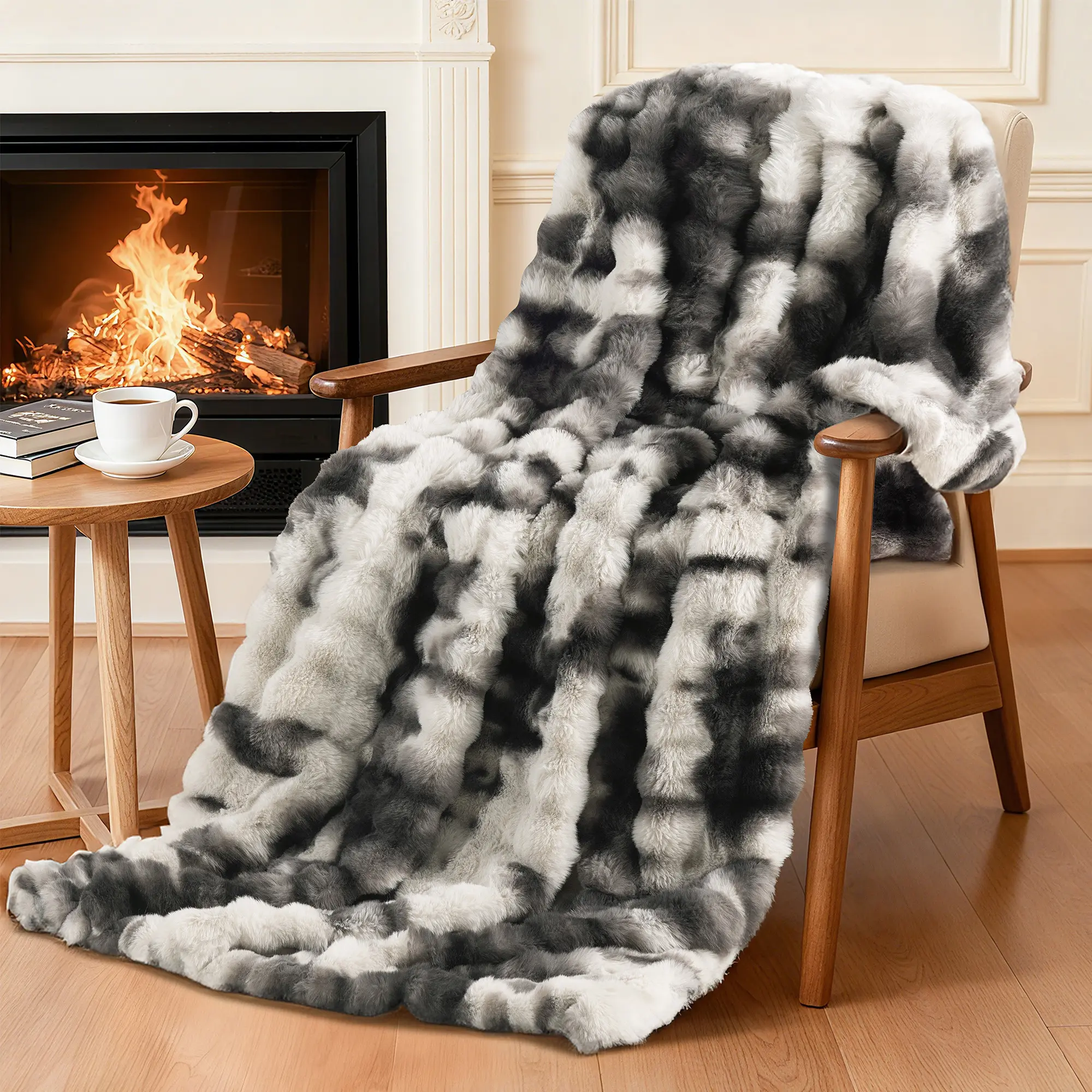Shilucheng Faux Rabbit Fur Soft Cozy Throw Blanket, Queen Size 50"x70", Plush Home Decor Item, Bedroom Item for Bed & Couch, Versatile Dorm Room Decor for Cozy Setup