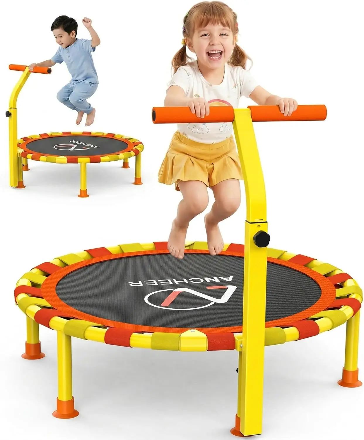 ANCHEER 38'' Toddler Trampoline with Adjustable Handle, 150lbs Capacity Mini Trampoline for Kids Ages 1-6, Foldable & Easy to Assemble, Indoor/Outdoor Baby Trampoline, Gift for Boys and Girls,outdoorfun,SummerWins